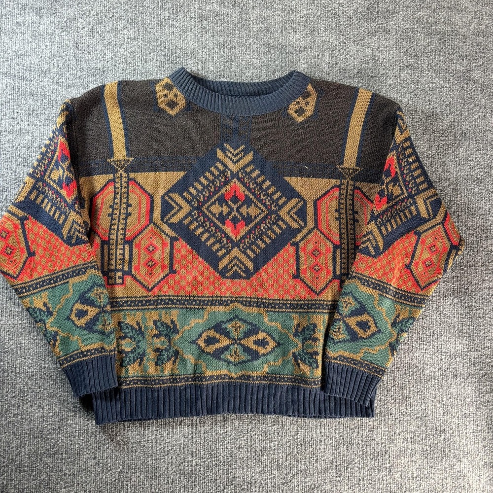 Sweater Mens Large Multicolor Aztec Geometric Knit Crewneck Pullover Casual
